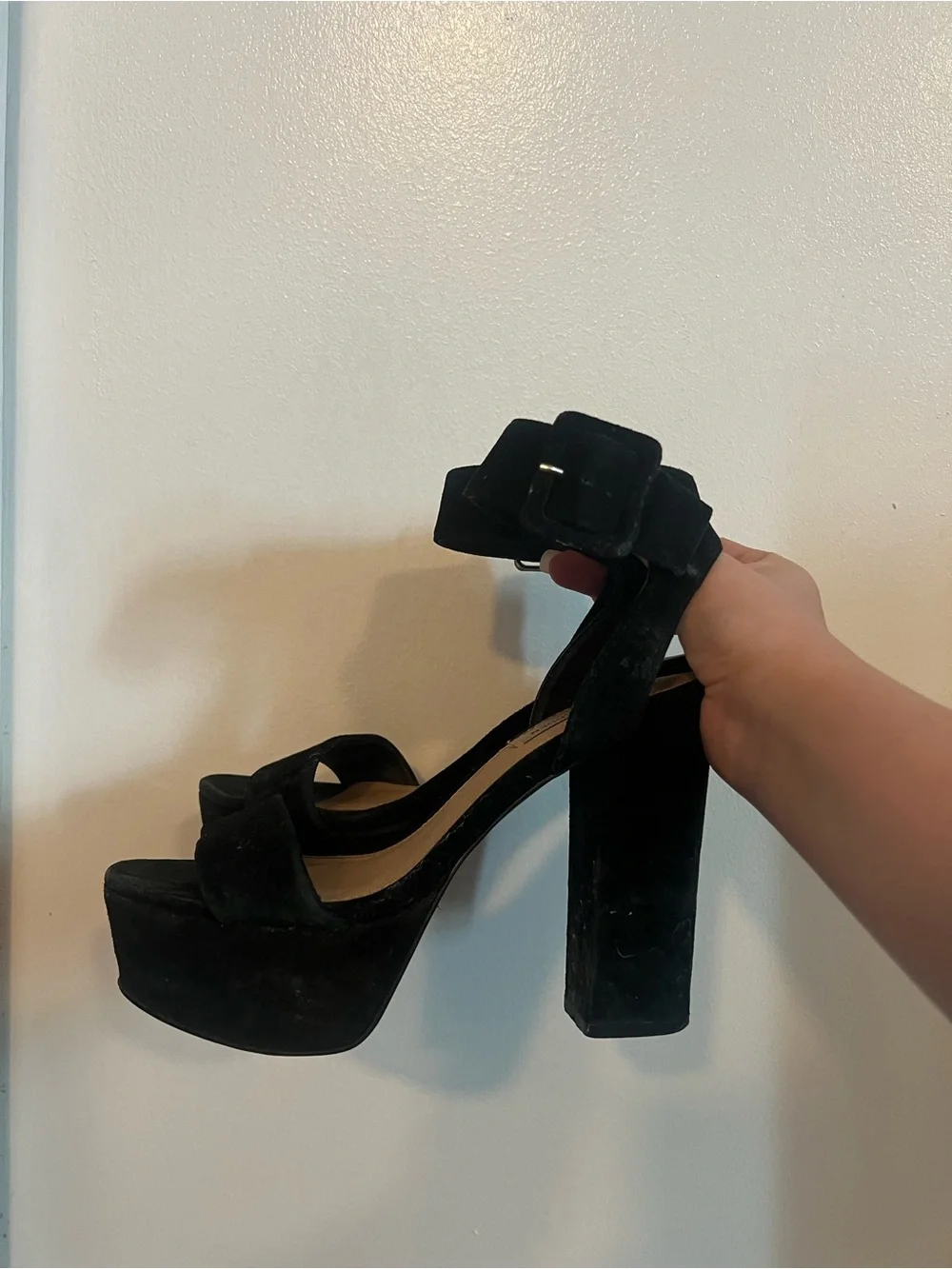Steve Madden Black Suede Platform Block-Heel Sandals